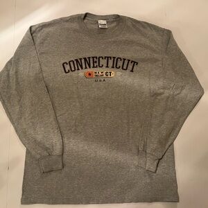 Vintage Y2K Connecticut Graphic long Sleeve Tee, Gray, Size Large